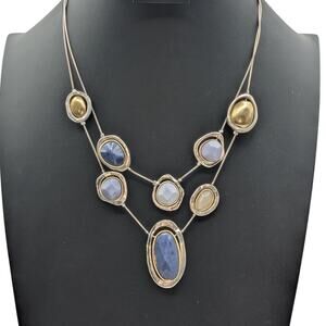 Chico's Light Blue Dark Blue Gold Tone & Silver Tone Beaded Chain Necklace